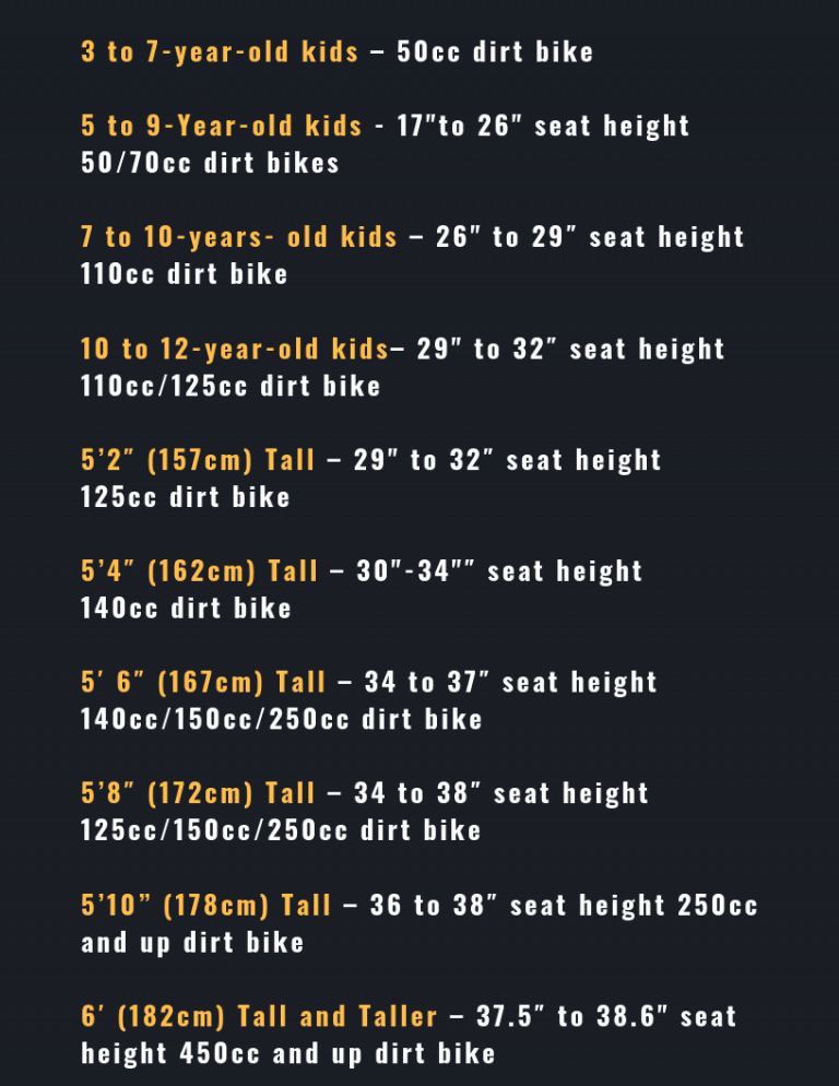 Dirt Bike Sizing Chart Interactive Guide Motofan